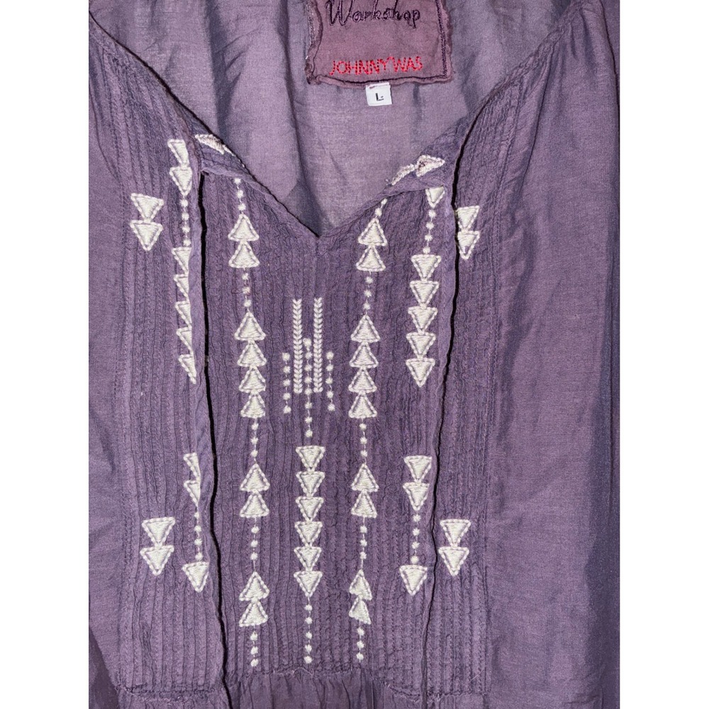 Johnny Was 3J Workshop Tunic Women Large Purple Embroidered Cotton Silk Boho Top - Picture 8 of 9